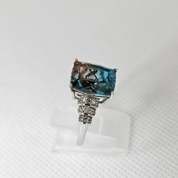 Aqua Colorful Terra Costa Quartz Triplet & White Zircon Ring in 925! Size 7 New - Picture 14 of 14